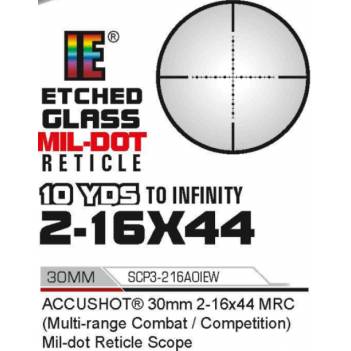 UTG 2-16X44 30mm Multi-range AO Scope 36-color  MILDOT Reticle (SCP3-216AOIEW)