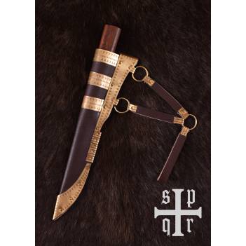 Viking Knife, Damascus Steel Blade and Wood/Brass Handle